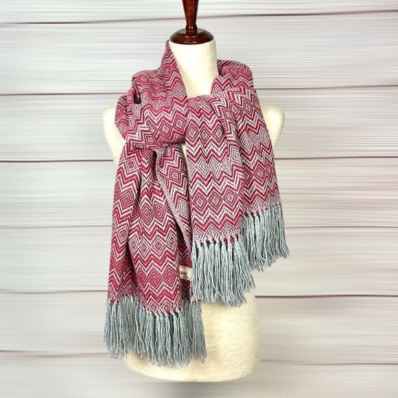 T’icani Peru Large Alpaca Gray Red Scarf Shawl Wrap - Picture 6 of 12